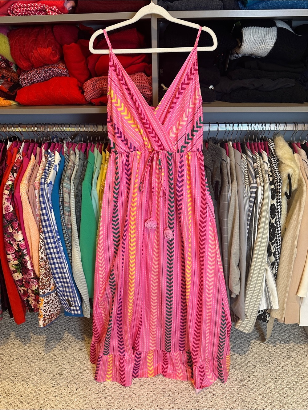Unbranded pink/multicolor print adjustable strap elastic waist maxi dress size M